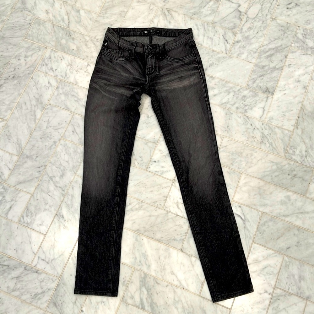 Rock & Republic Vintage Skinny Legging Jeans Grey Black Distressed Wash Size 24